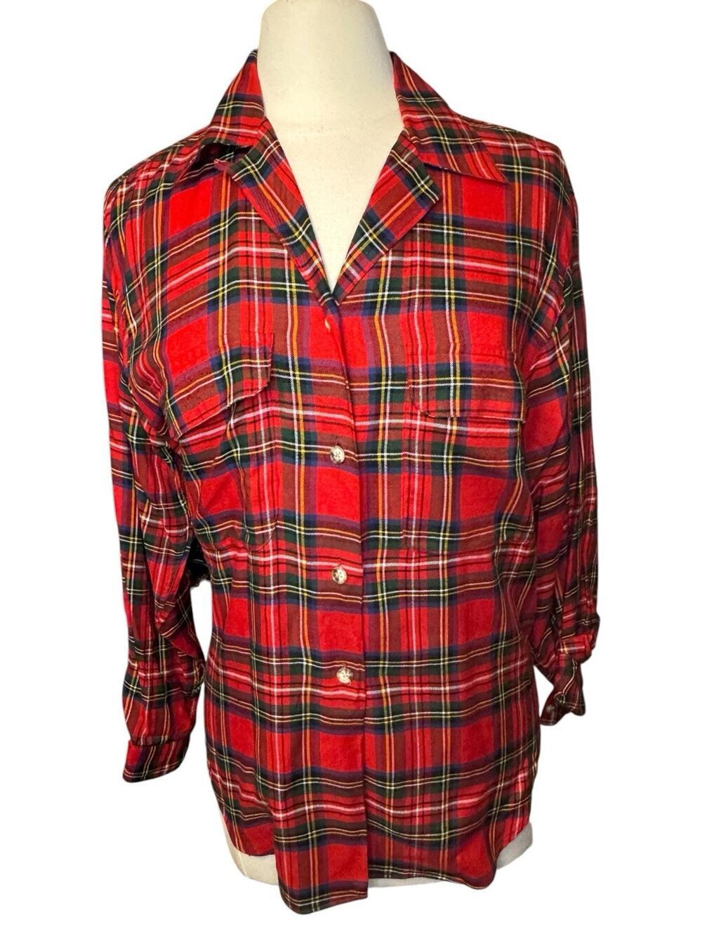 Harold’s Red Tartan Plaid Shirt Women’s Size 10 Holiday Festive Christmas